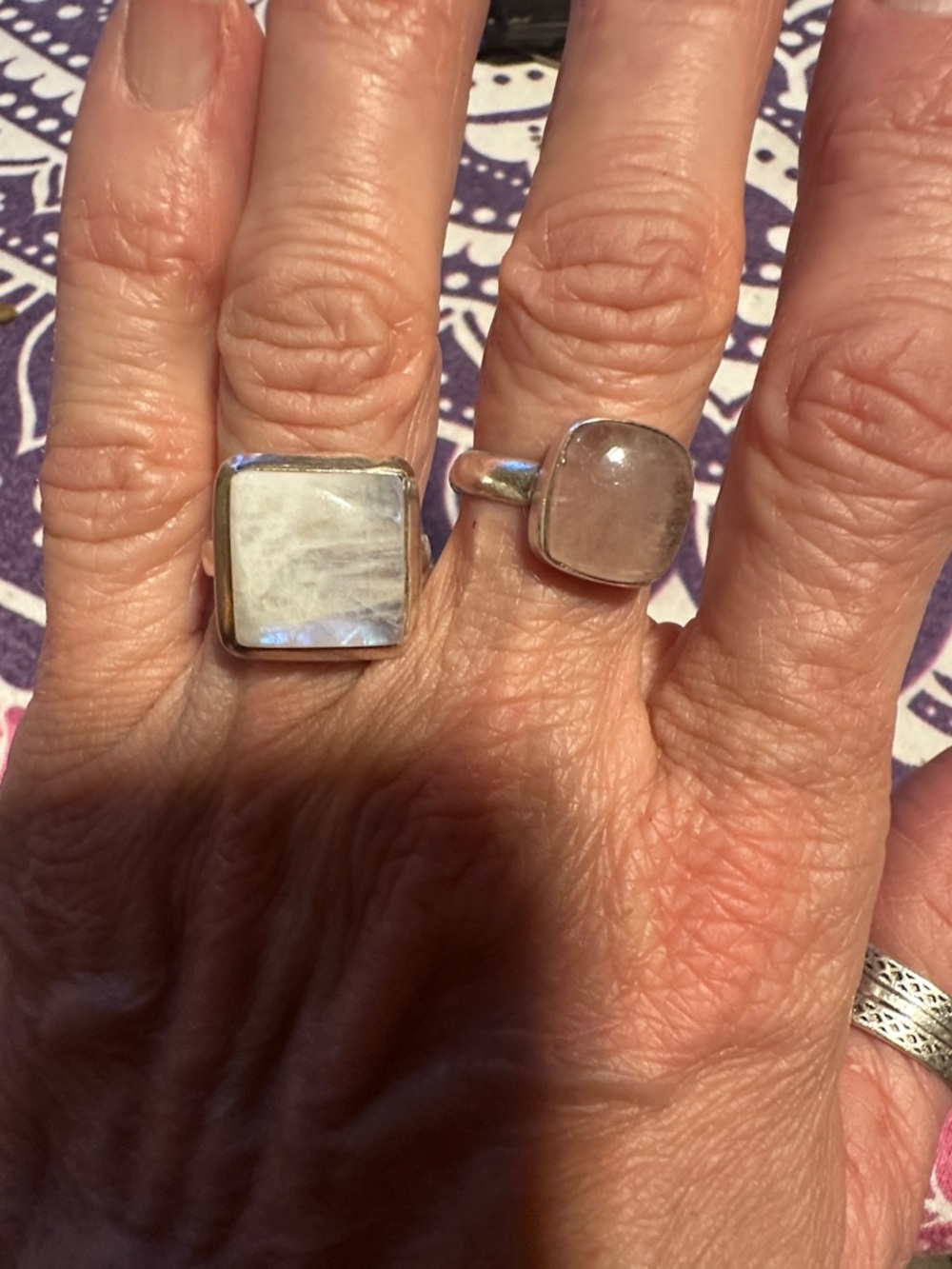 Silver Ring with Square Moonstone Cabochon-